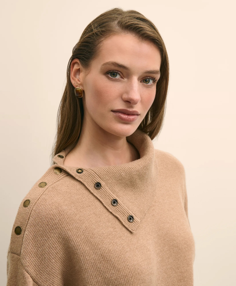 Relaxed Wool-Blend Foldover Snap Collar Sweater, image 3