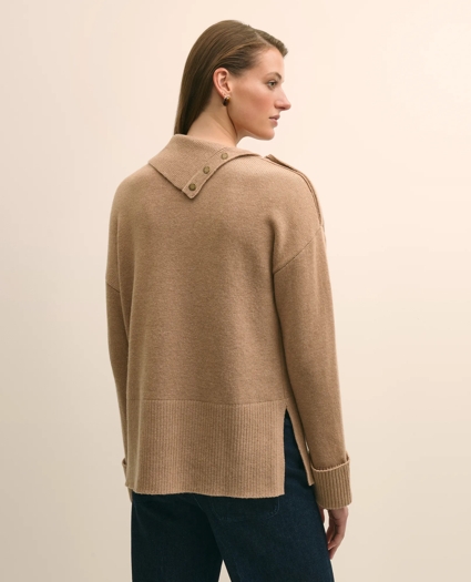 Relaxed Wool-Blend Foldover Snap Collar Sweater, image 4