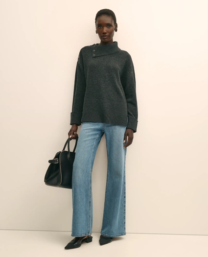 Relaxed Wool-Blend Foldover Snap Collar Sweater, image 2