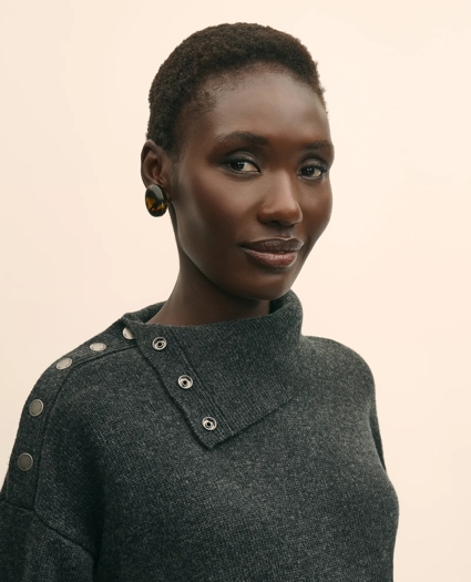 Relaxed Wool-Blend Foldover Snap Collar Sweater, image 3