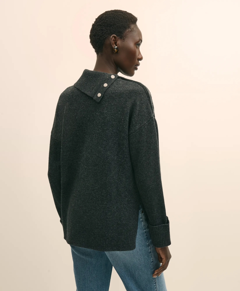 Relaxed Wool-Blend Foldover Snap Collar Sweater, image 4