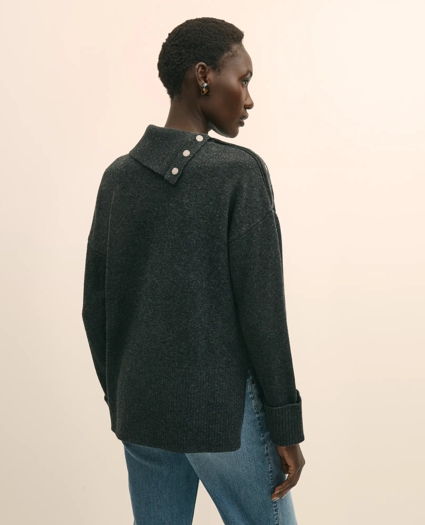 Relaxed Wool-Blend Foldover Snap Collar Sweater, image 4