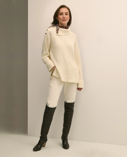 Relaxed Wool-Blend Foldover Snap Collar Sweater, image 1