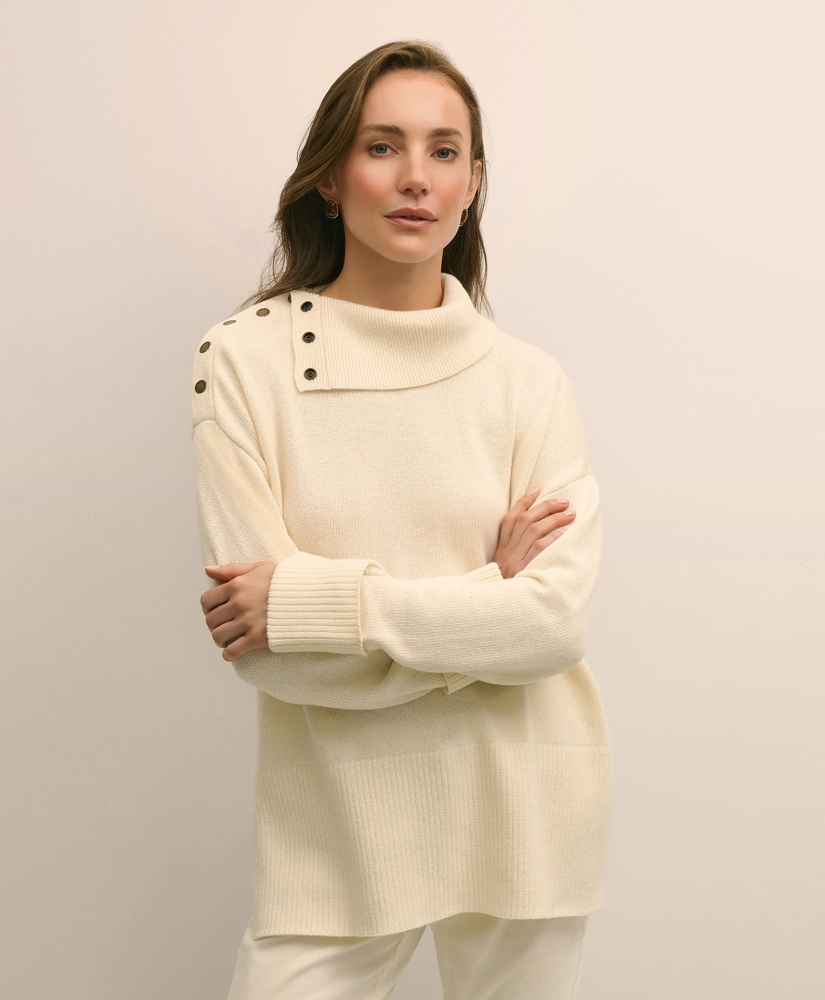 Relaxed Wool-Blend Foldover Snap Collar Sweater, image 2