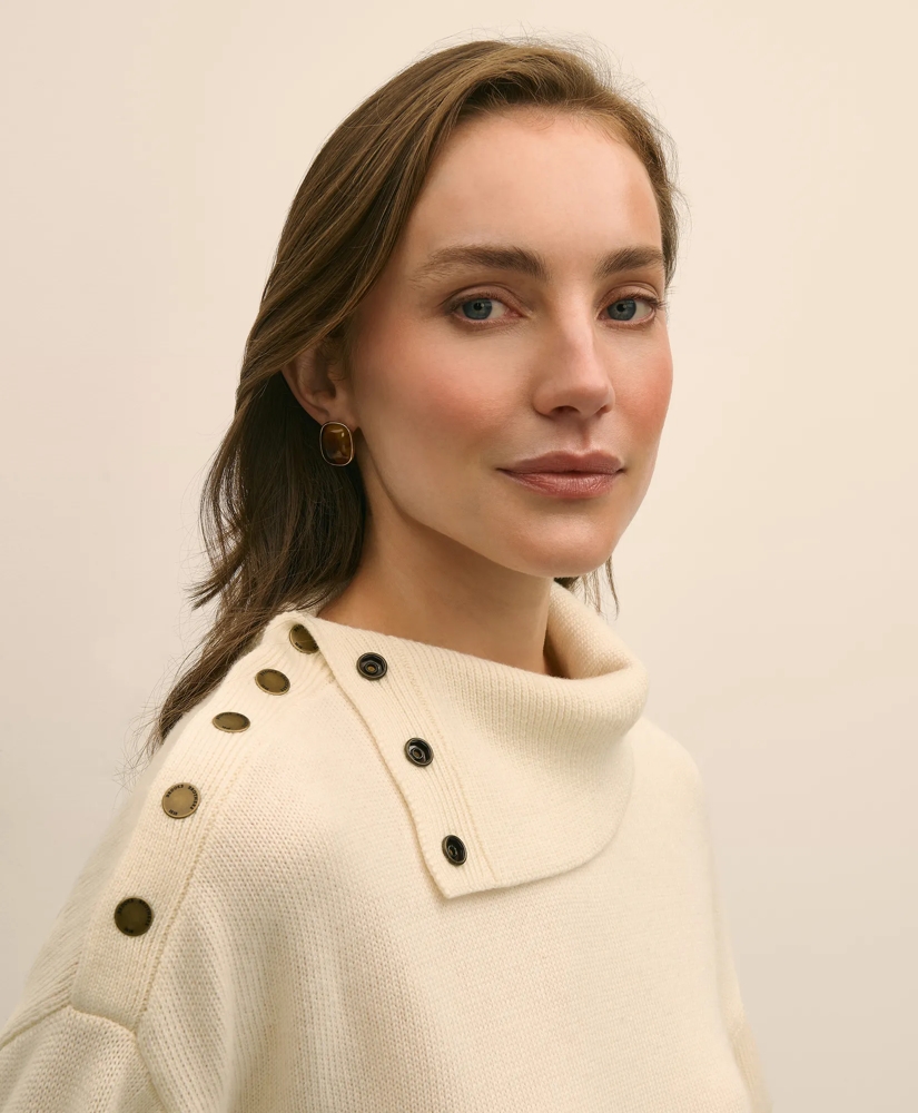 Relaxed Wool-Blend Foldover Snap Collar Sweater, image 3
