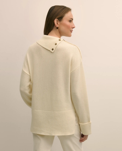 Relaxed Wool-Blend Foldover Snap Collar Sweater, image 4