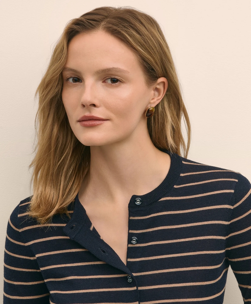Merino Wool Striped Cardigan, image 3