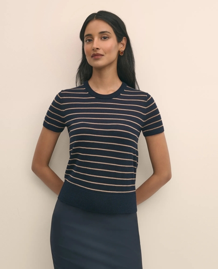 Merino Wool Striped Short-Sleeve Sweater Shell, image 1