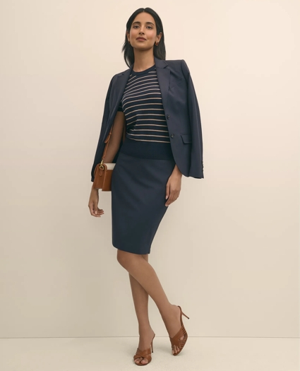 Merino Wool Striped Short-Sleeve Sweater Shell, image 2
