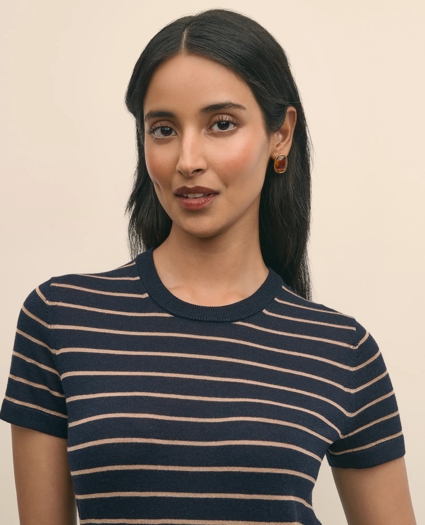 Merino Wool Striped Short-Sleeve Sweater Shell, image 3