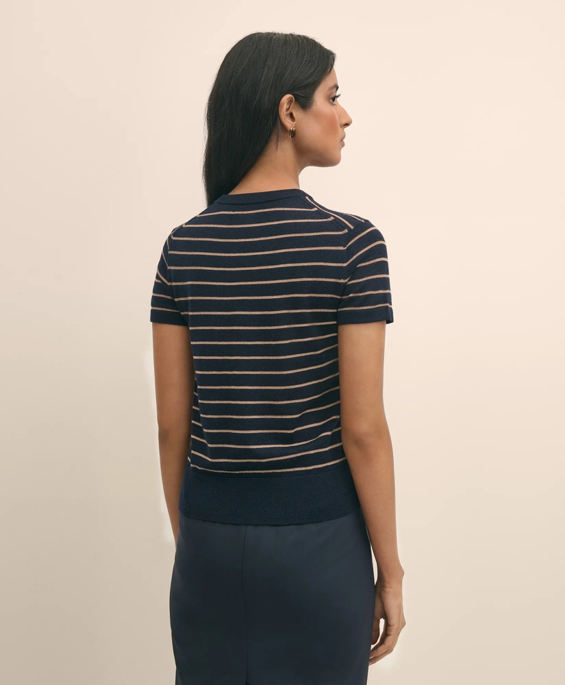 Merino Wool Striped Short-Sleeve Sweater Shell, image 4
