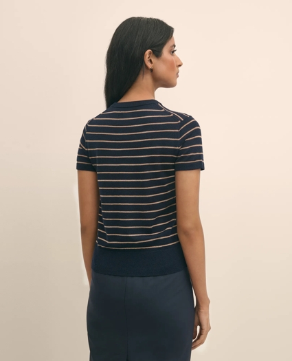 Merino Wool Striped Short-Sleeve Sweater Shell, image 4