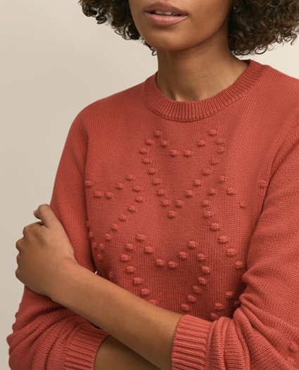 Cotton Textured-Heart Sweater, image 3