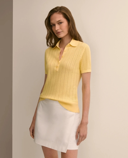 Cotton Blend Pointelle Polo Sweater, image 1