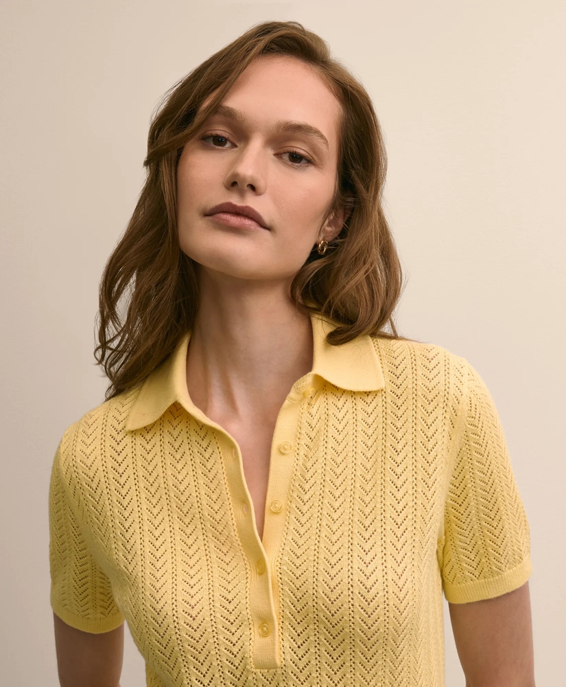 Cotton Blend Pointelle Polo Sweater, image 3