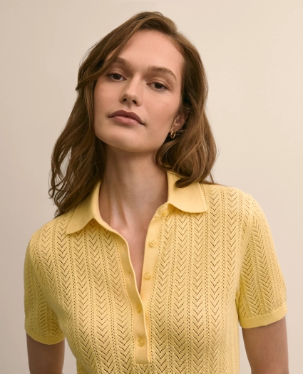 Cotton Blend Pointelle Polo Sweater, image 3
