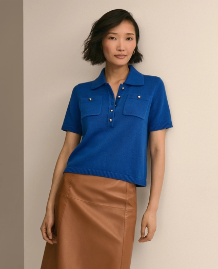 Cotton Short-Sleeve Polo Sweater, image 1
