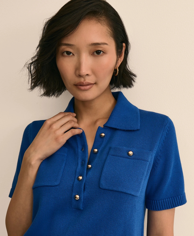 Cotton Short-Sleeve Polo Sweater, image 3