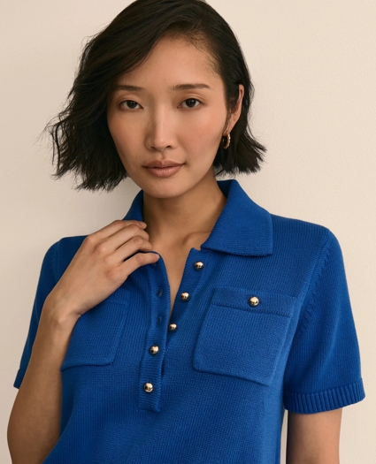 Cotton Short-Sleeve Polo Sweater, image 3