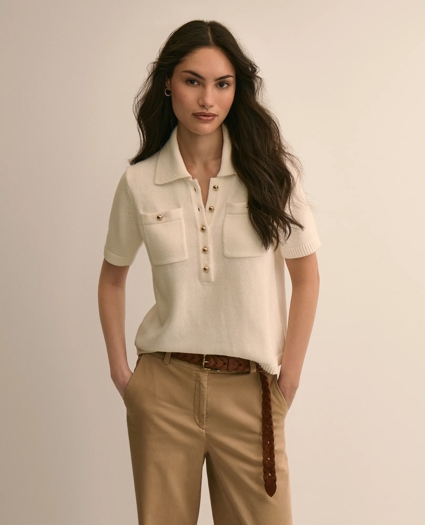 Cotton Short-Sleeve Polo Sweater, image 1