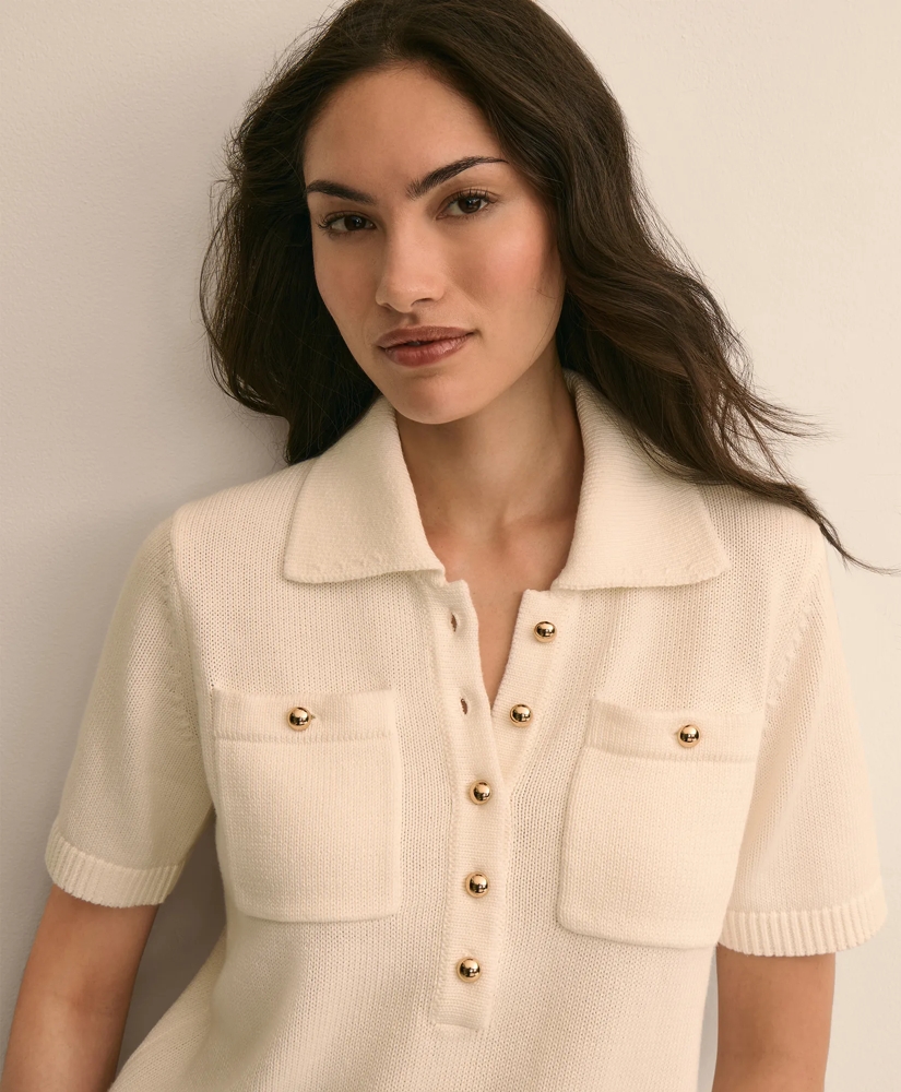 Cotton Short-Sleeve Polo Sweater, image 3