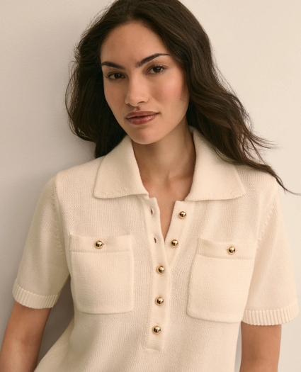 Cotton Short-Sleeve Polo Sweater, image 3