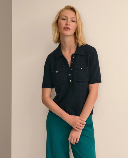 Cotton Short-Sleeve Polo Sweater, image 1