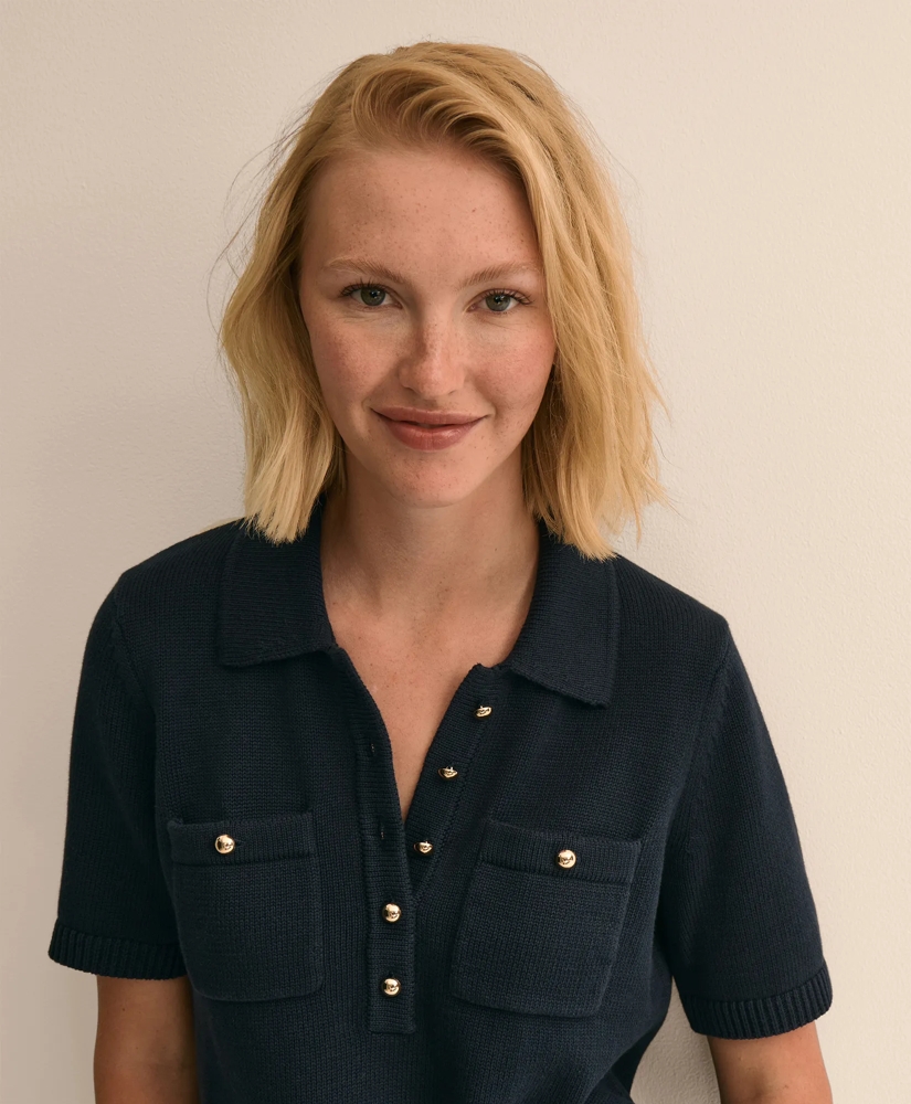 Cotton Short-Sleeve Polo Sweater, image 3