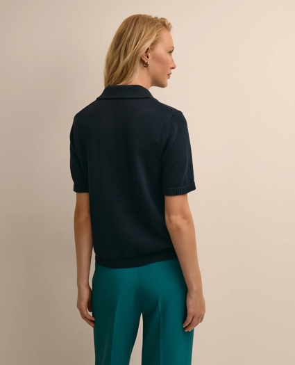 Cotton Short-Sleeve Polo Sweater, image 4
