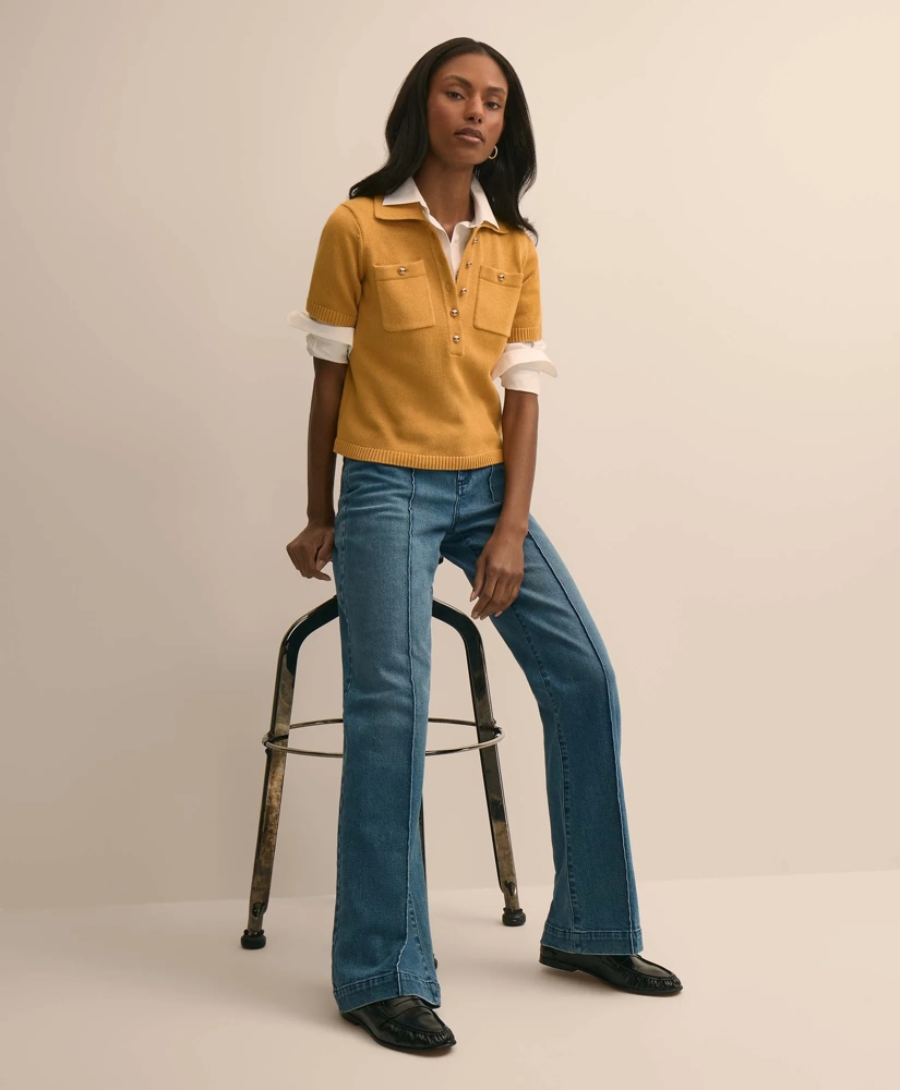 Cotton Short-Sleeve Polo Sweater, image 2