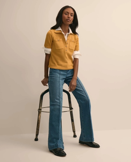 Cotton Short-Sleeve Polo Sweater, image 2