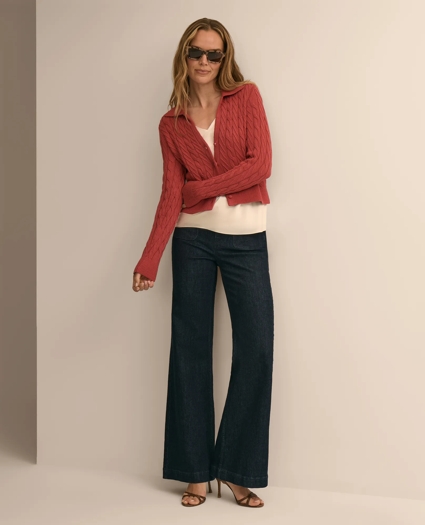 Cropped Cotton Cable-Knit Polo Cardigan, image 2
