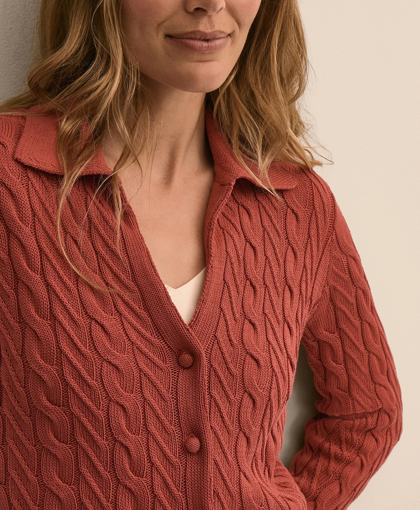 Cropped Cotton Cable-Knit Polo Cardigan, image 4