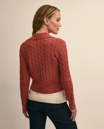 Cropped Cotton Cable-Knit Polo Cardigan, image 5