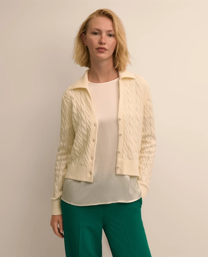 Cropped Cotton Cable-Knit Polo Cardigan, image 1