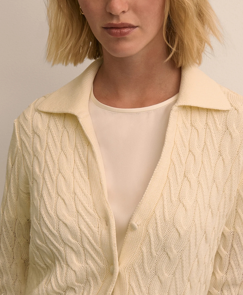 Cropped Cotton Cable-Knit Polo Cardigan, image 3