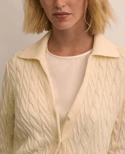 Cropped Cotton Cable-Knit Polo Cardigan, image 3