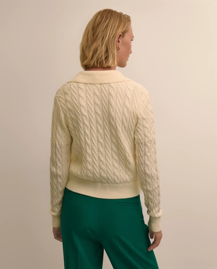 Cropped Cotton Cable-Knit Polo Cardigan, image 4