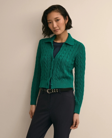 Cropped Cotton Cable-Knit Polo Cardigan, image 1
