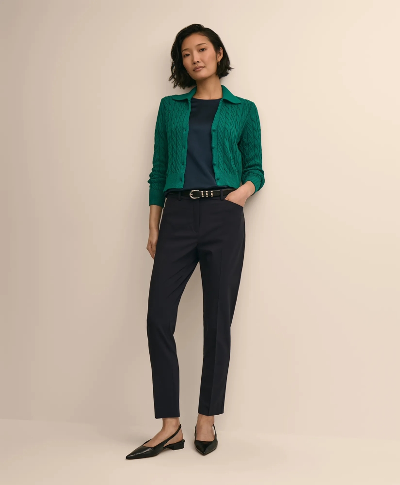 Cropped Cotton Cable-Knit Polo Cardigan, image 2