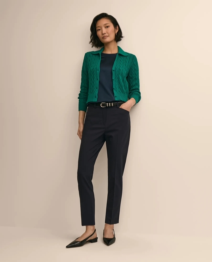 Cropped Cotton Cable-Knit Polo Cardigan, image 2