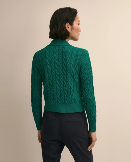 Cropped Cotton Cable-Knit Polo Cardigan, image 4