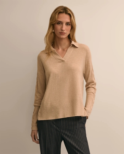 Wool Cashmere Cable Johnny Collar Sweater, image 1