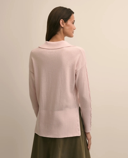 Wool Cashmere Cable Johnny Collar Sweater, image 4