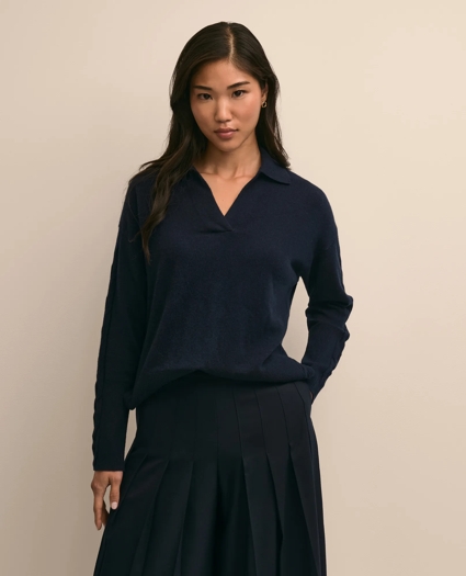 Wool Cashmere Cable Johnny Collar Sweater, image 1
