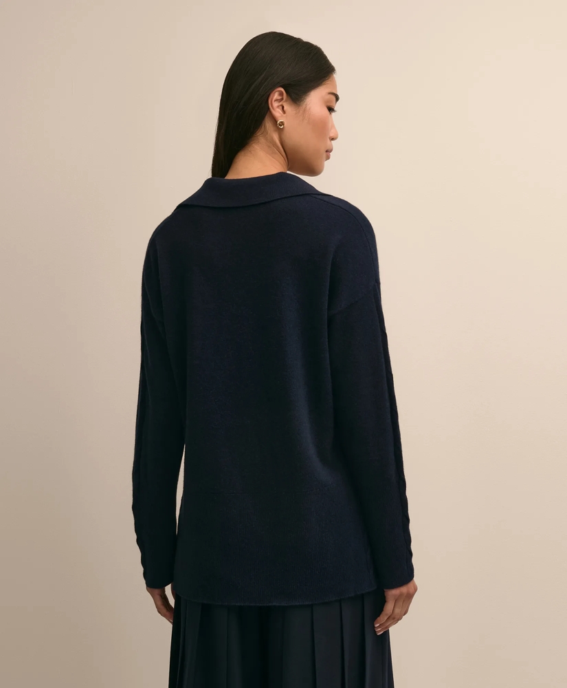 Wool Cashmere Cable Johnny Collar Sweater, image 3