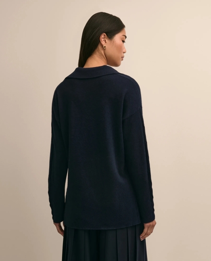 Wool Cashmere Cable Johnny Collar Sweater, image 3