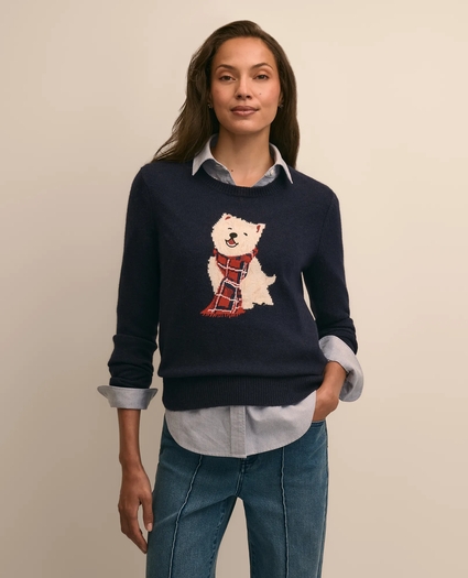 Wool-Cashmere Blend Westie Intarsia Sweater, image 1