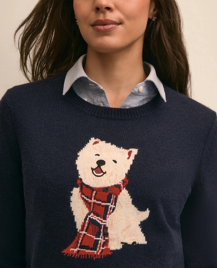 Wool-Cashmere Blend Westie Intarsia Sweater, image 3