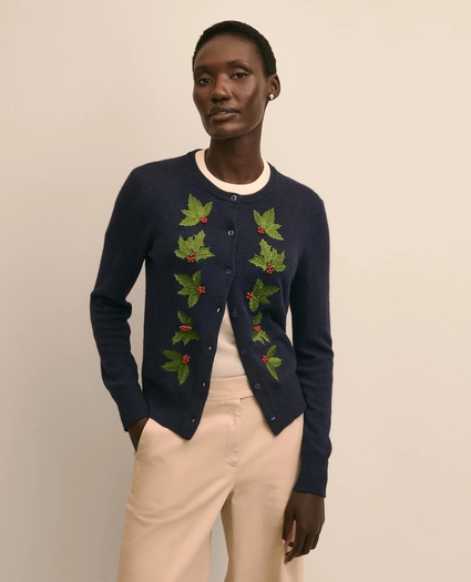 Wool-Cashmere Blend Embroidered-Holly Cardigan, image 1